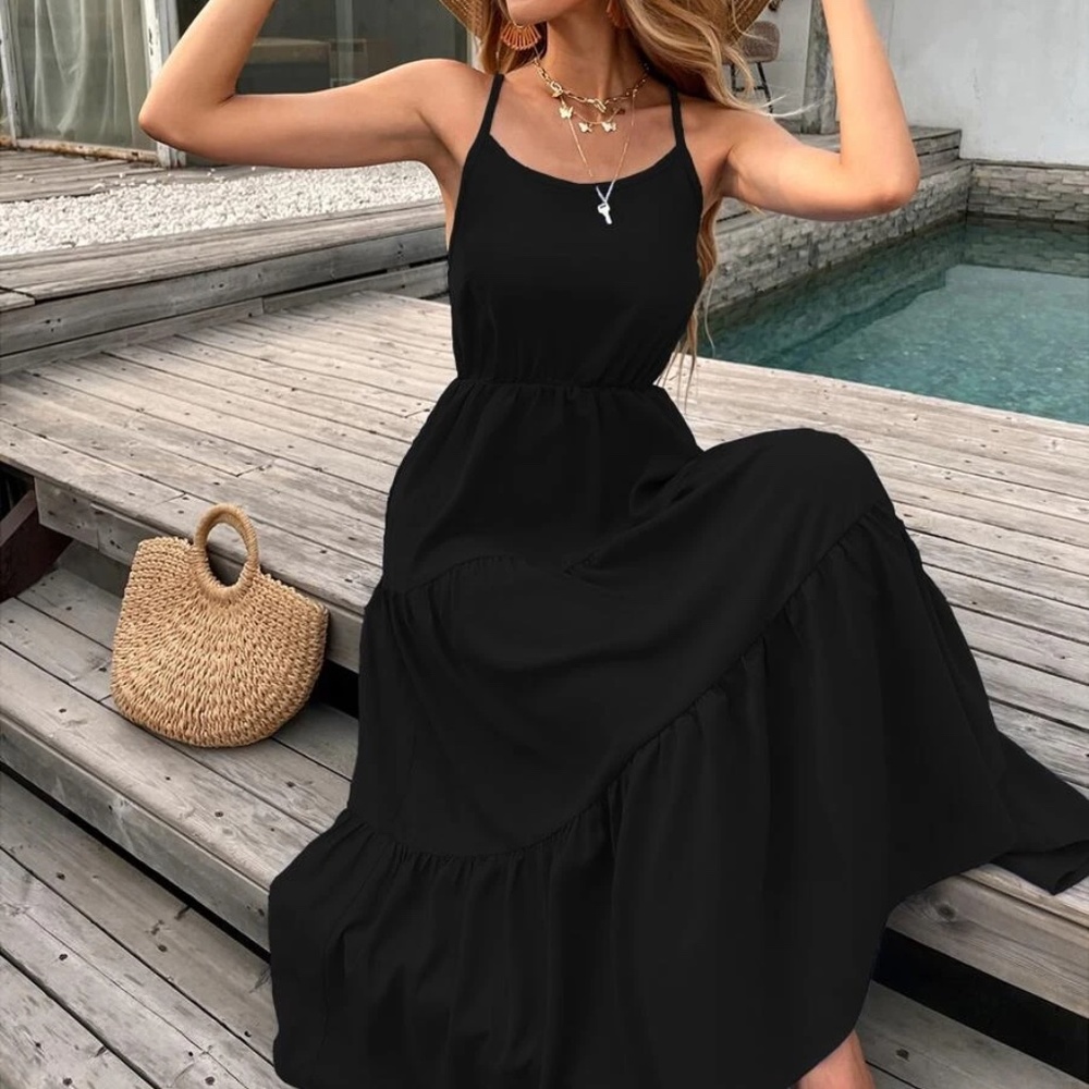 Boho Criss Cross Back Ruffle Cami Dress - Picture 3 of 13
